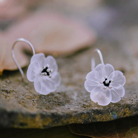 SOLD Sterling Silver Flower Natural Earrings Studs - Picture 3 of 13